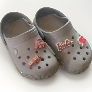 Crocs Classic Kids Clogs In Baby Blue with Sparkles & Barbie Themed Jibbitz Sz 2